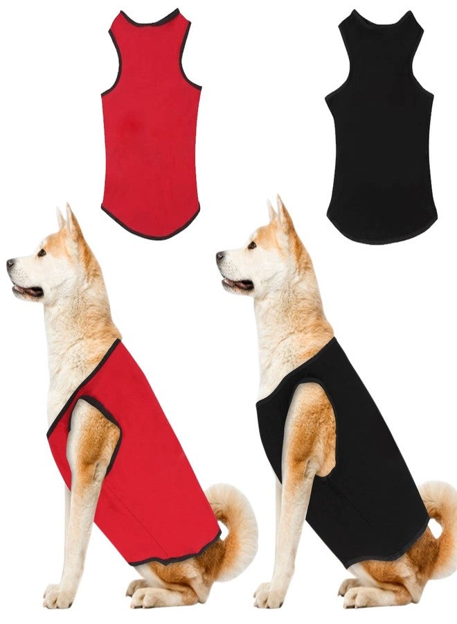 ويستيرن إرا تيشيرت قطني ناعم للكلاب من ويسترن إيرا (عبوة من قطعتين)، ملابس مريحة للكلاب، سترة بدون أكمام للجراء، ملابس (أسود + أحمر) (متوسط - 18 بوصة) - Image 1